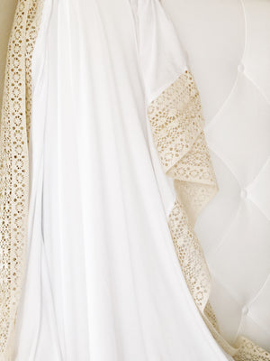 Bundle LUXE heirloom swaddle blanket, top knot hat, baby belly band for gas, colic relief