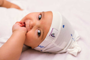 memeeno baby top knot hat beanie love him blue