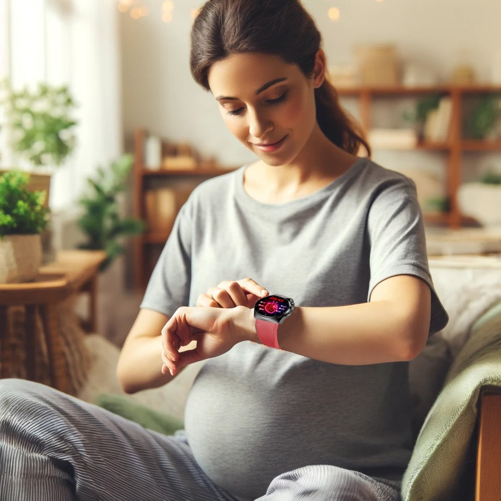 Pregnant Mom wearing a MEMEENO Smart Watch