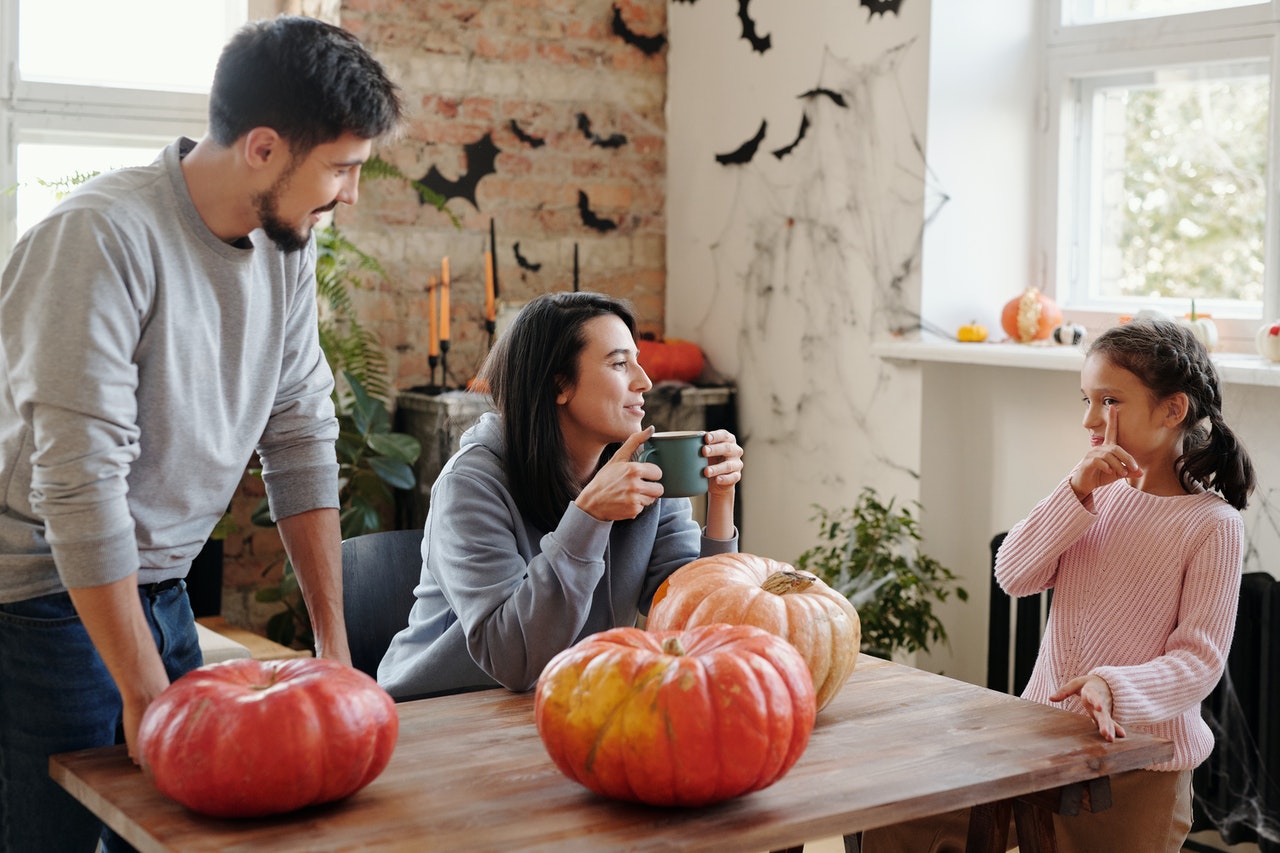 Family preparing for halloween