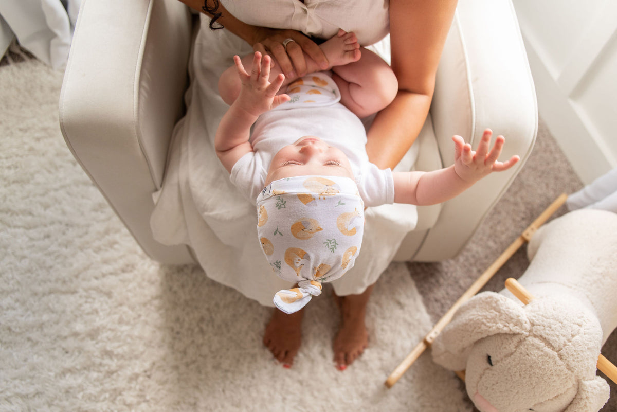 sleepy fox top knot hat for newborns