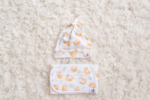 sleepy fox top knot hat and belly bandfor newborns