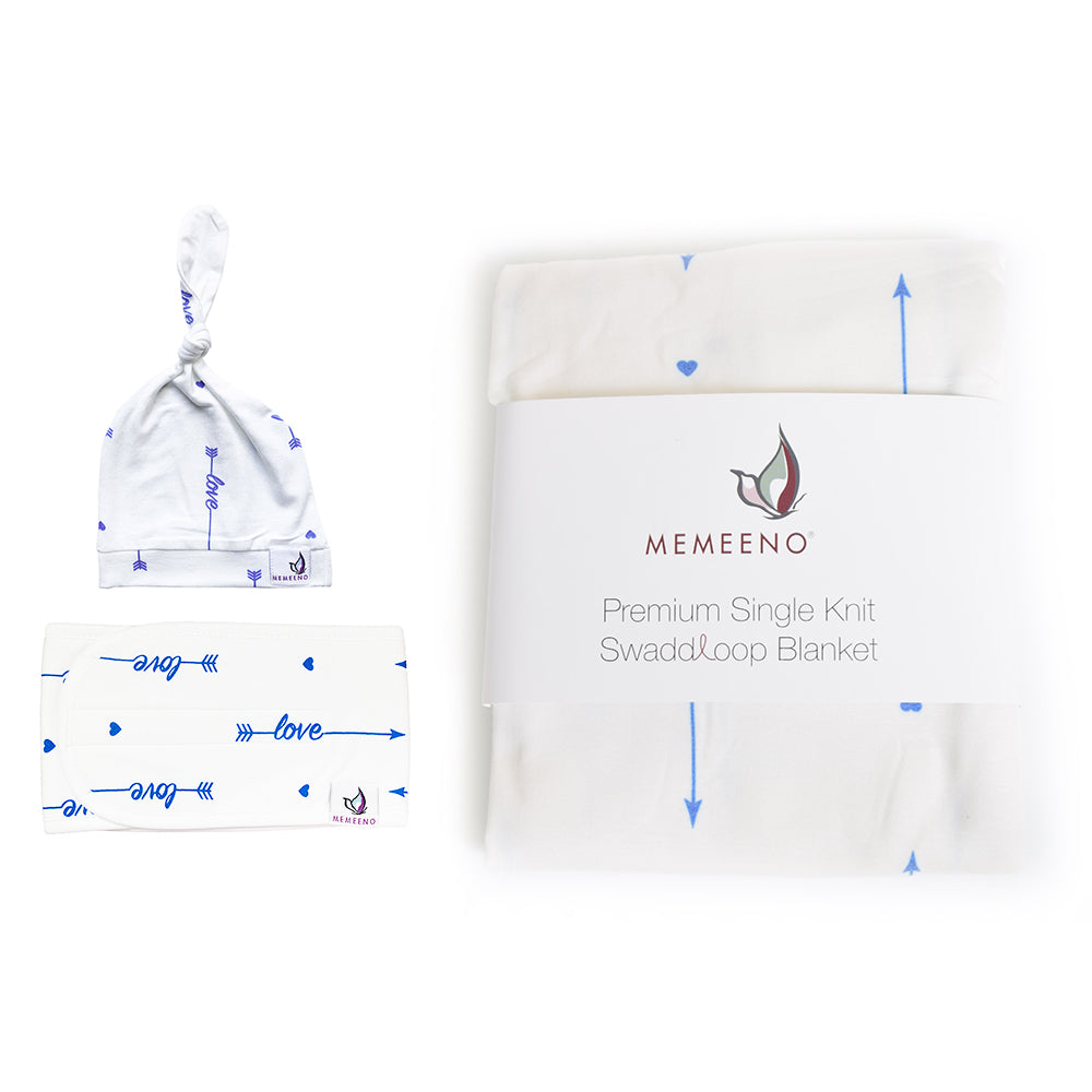 swaddle bundle love him with hat and belly band