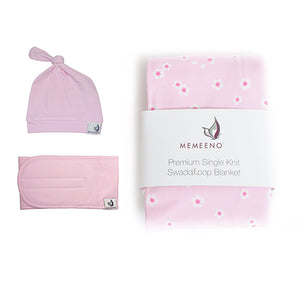 cherry blossom swaddle, hat and belly band