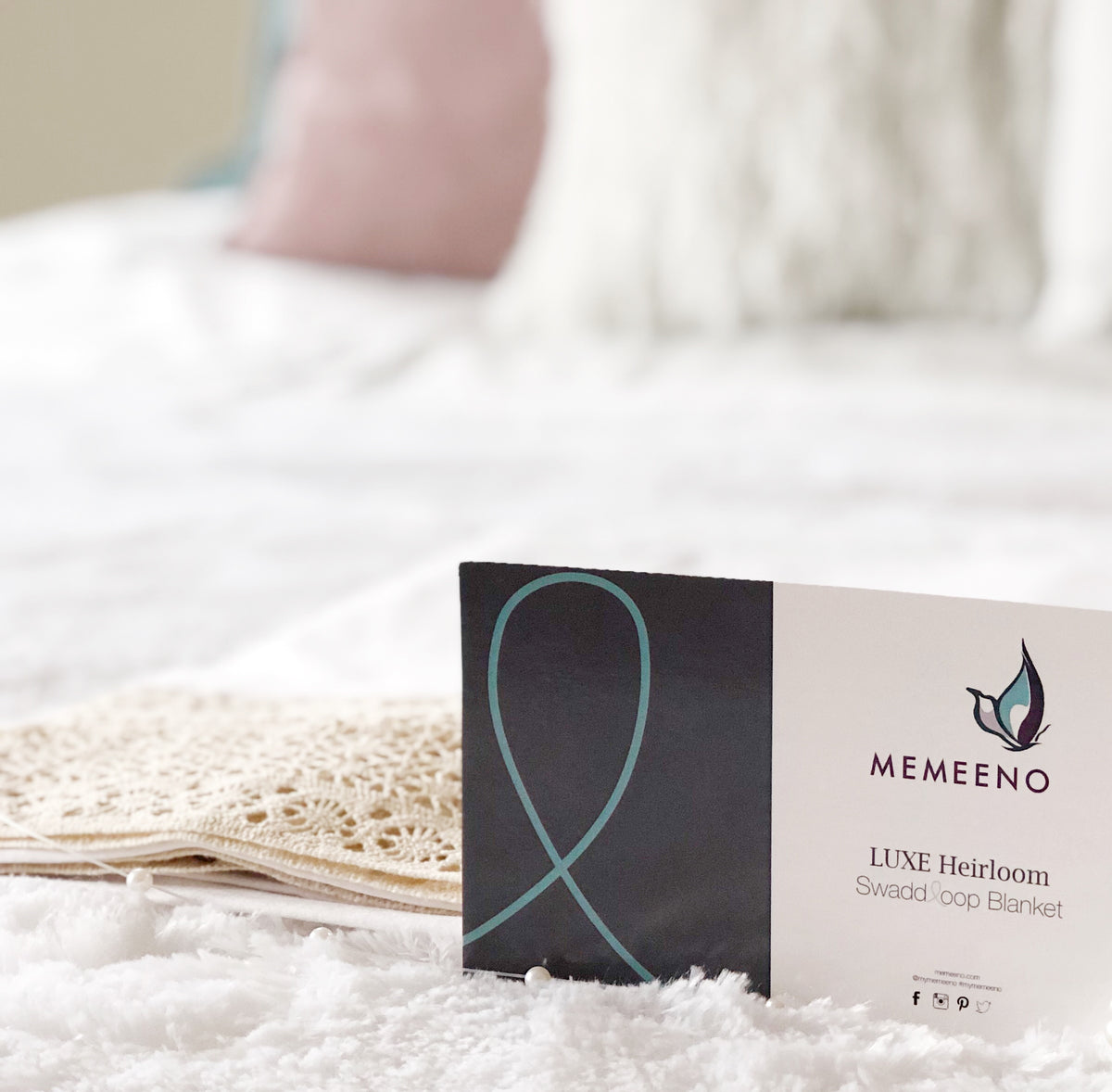 Heirloom swaddle blanket white with beige crochet lace handmade