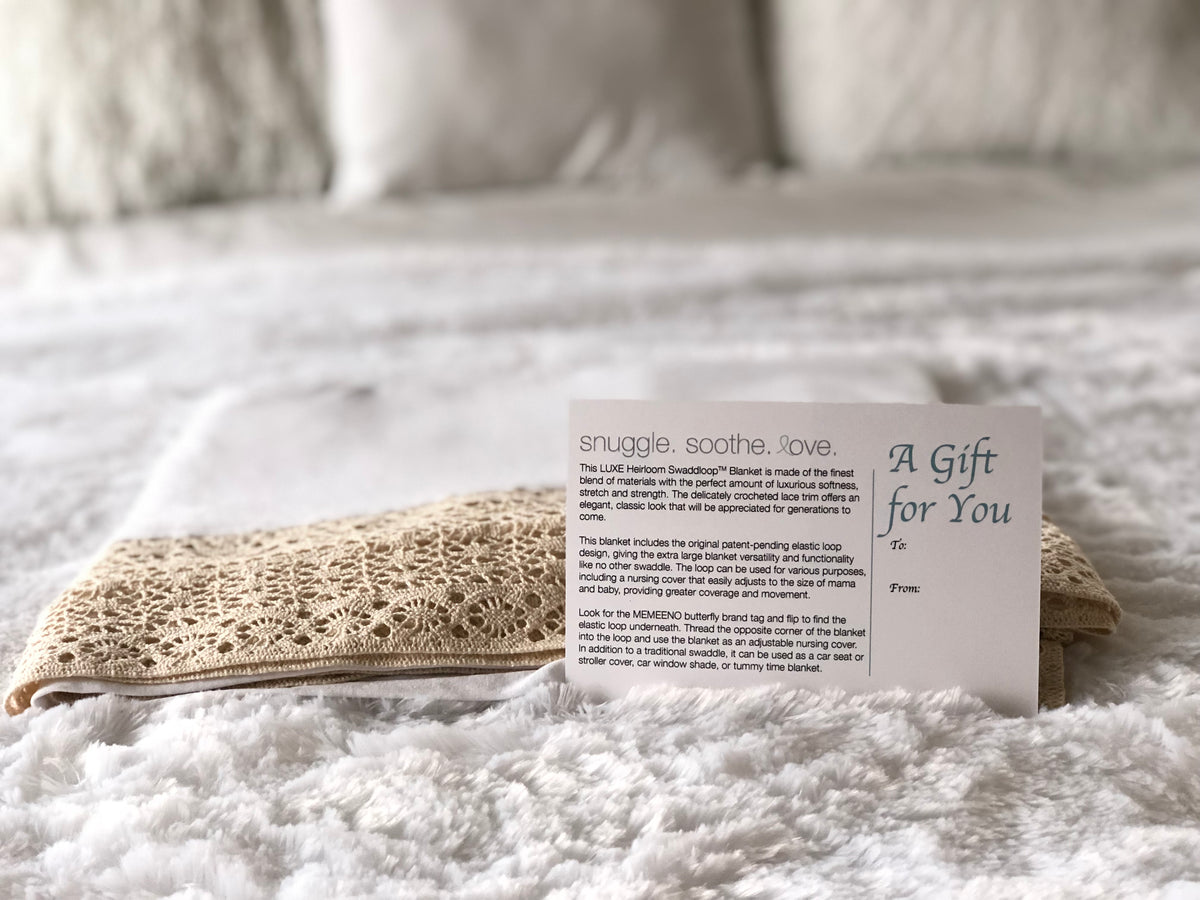 Bundle LUXE heirloom swaddle blanket, top knot hat, baby belly band for gas, colic relief