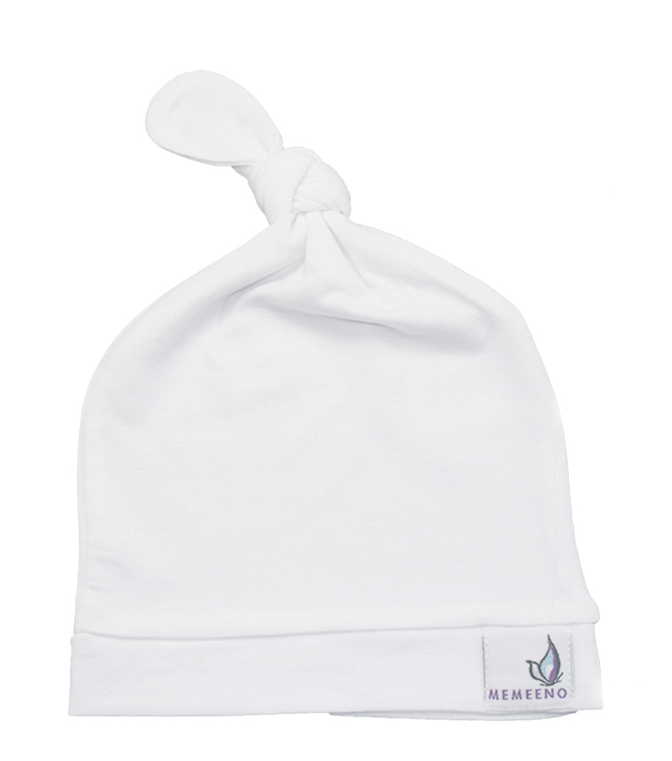 MEMEENO baby top knot hat white pearl