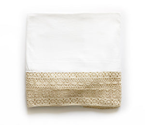 Heirloom swaddle  baby blanket white with beige crochet lace handmade