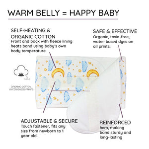 Luna MEMEENO baby belly band for gas colic and fussiness diagram