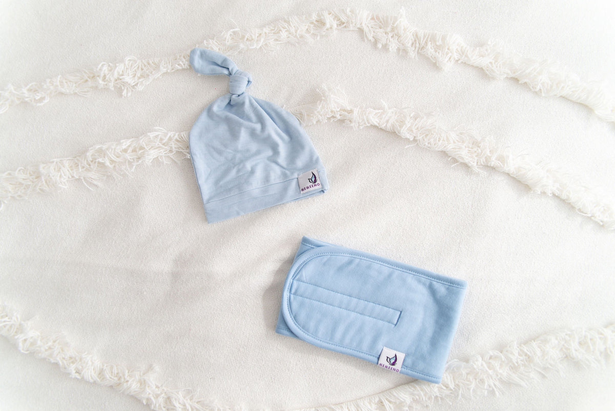 Newborn Top Knot Hat - Sky