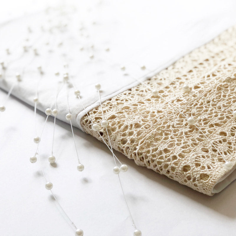 Heirloom swaddle blanket white with beige crochet lace handmade