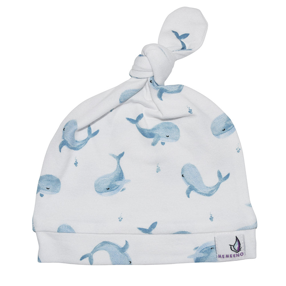 memeeno whale ceta organic cotton baby top knot hat