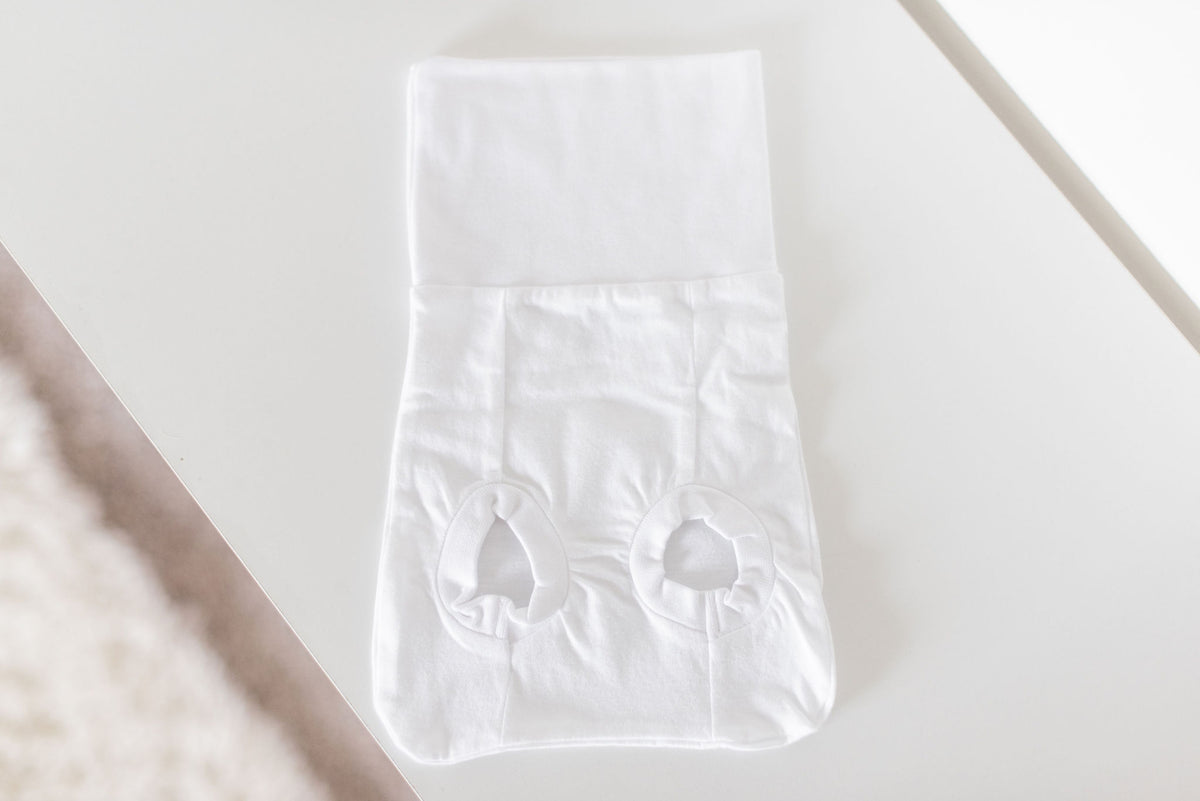 white organic cotton memeeno baby belly bloomer on table