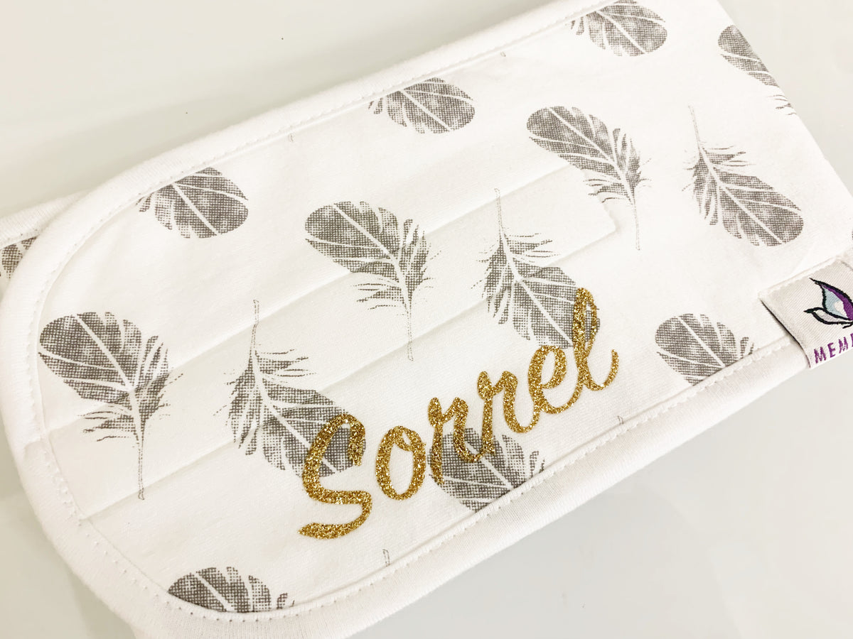 memeeno belly band for infant colic and gas plume style  personalized with name sorrel