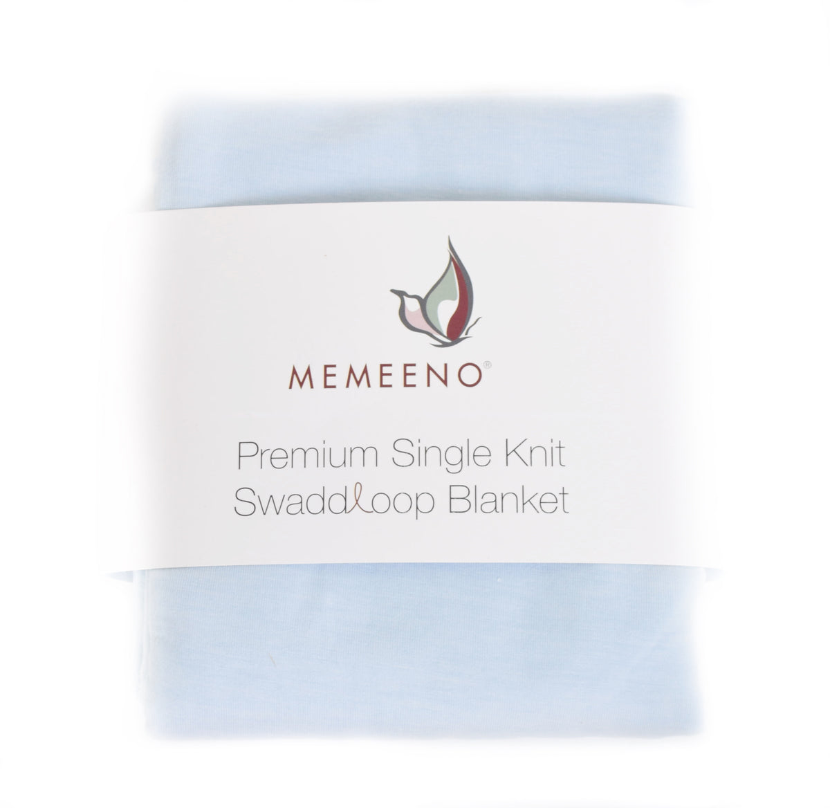 sky blue swaddle wrapped in packaging